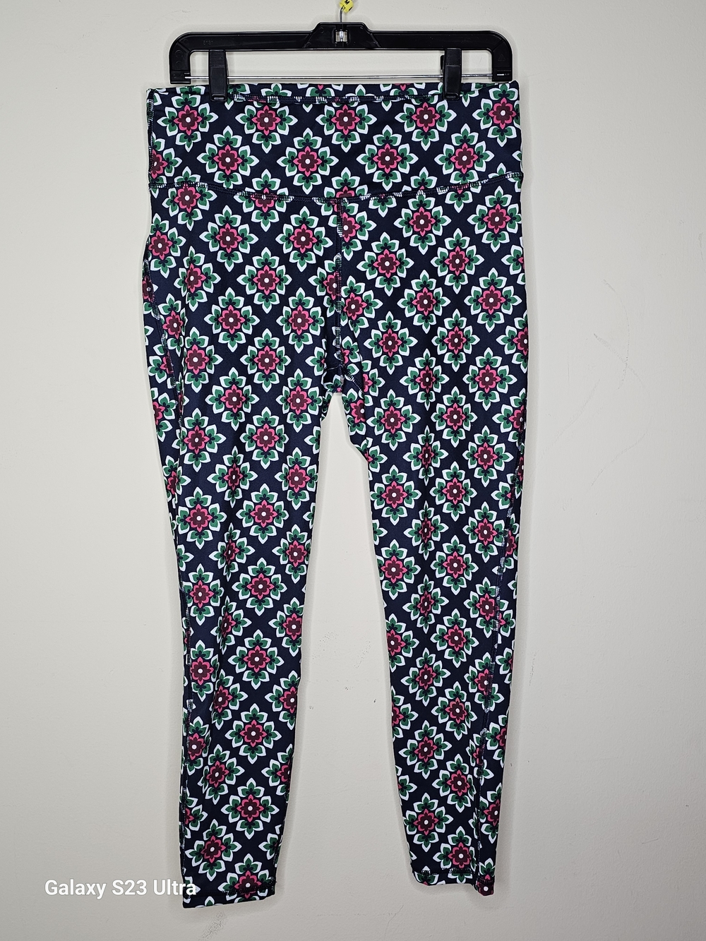 Crown & Ivy Navy Floral Leggings with Green and Pink Accents